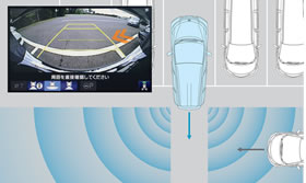 The Cross Traffic Monitor (CTA) alerts the driver with a buzzer and a displayed warning when a vehicle approaches from a rear corner when the driver is reversing or getting out of a parking space backwards