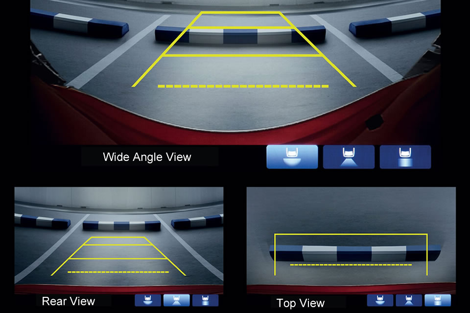 The Multi-angle Rear View Camera System includes wide-angle and top-down views that let you see everything around you while driving in reverse.