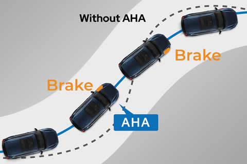 Agile Handling Assist (AHA) allows the driver approaches every bend with confidence and improves cornering ability by applying brake pressure to individual wheel automatically. This reduces the need for corrective steering