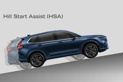 Hill Start Assist (HSA) system helps prevent the vehicle from sliding backwards when brakes are released on an incline.
