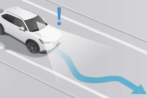 <b>Road Departure Mitigation System</b><br>Alerts the driver when it detects the vehicle may have unintentionally deviated from its lane or is suddenly leaving the roadway altogether.