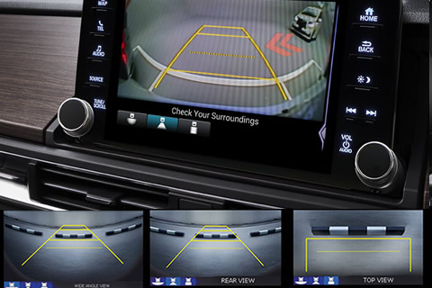 The Multi-angle Rear View Camera System includes wide-angle and top-down views that let you see everything around you while driving in reverse.