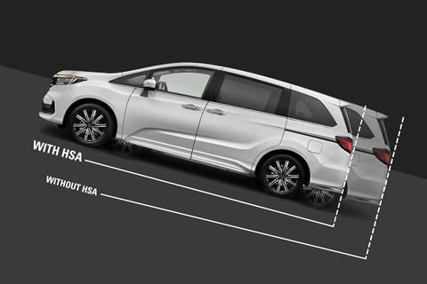 Hill Start Assist (HSA) system helps prevent the vehicle from sliding backwards when brakes are released on an incline.