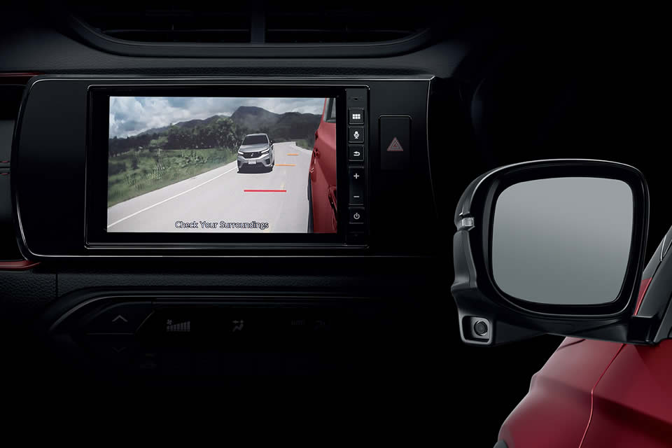 The Honda LaneWatch™ Blind Spot Display features a camera mounted on the passenger's side mirror to offer an enhanced view of the passenger-side roadway